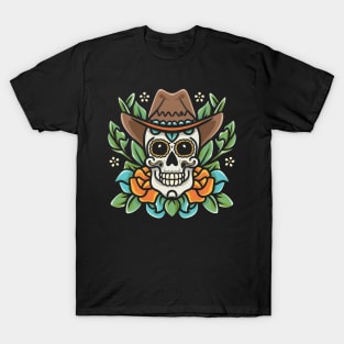 Traditional Cowboy Skull tattoo art T-Shirt